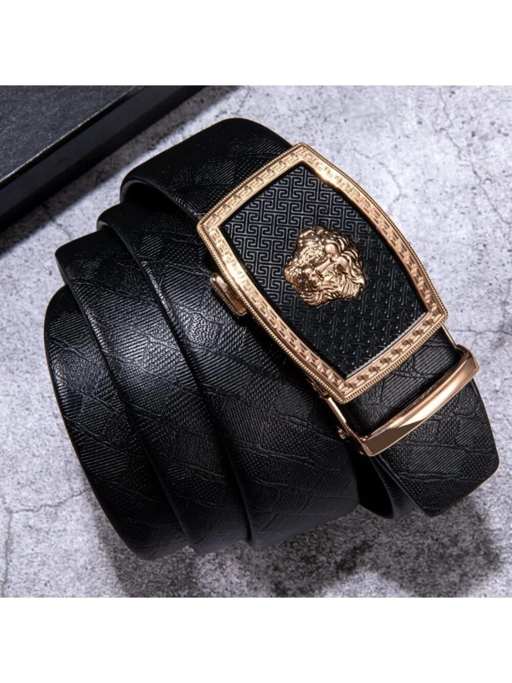 Stylish Men's Ratchet Leather Dress Belt with Sliding Buckle - Adjustable Fit